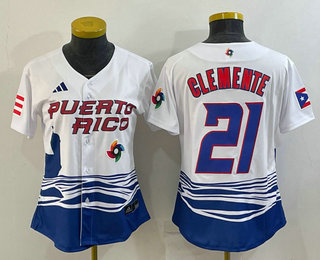Women's Puerto Rico Baseball #21 Roberto Clemente 2023 White World Classic Stitched Jersey,We sell and wholesale Women's Puerto Rico Baseball #21 Roberto Clemente 2023 White World Classic Stitched Jersey on line form chian!